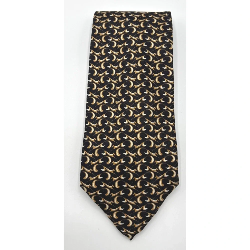 Robert Talbott/H. Stockton Silk Necktie Black Gold Scroll Made in USA Designer